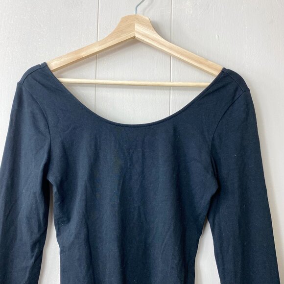 Express Black Long Sleeve Off Scoop Neckline Bodysuit Top Size Small - Picture 2 of 6